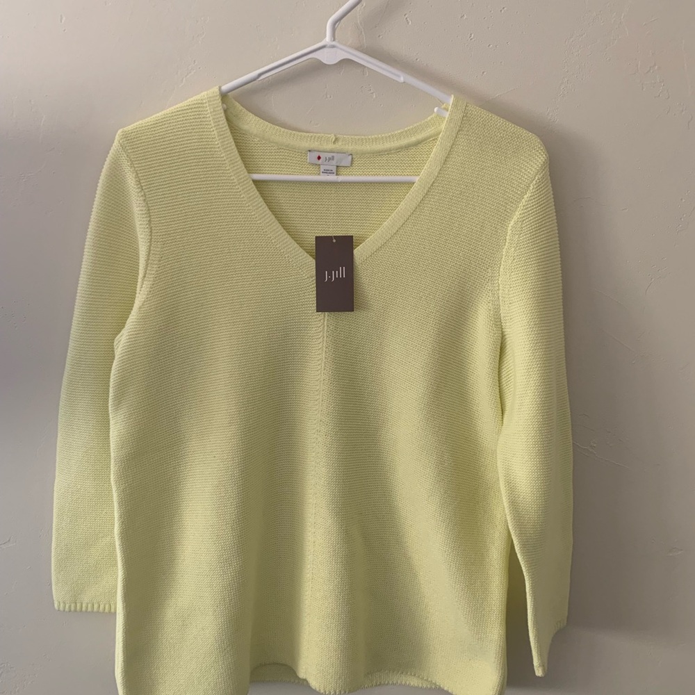 J. Jill NWT Women's Lemon Drop Yellow V-Neck Sweater Size Small Spring